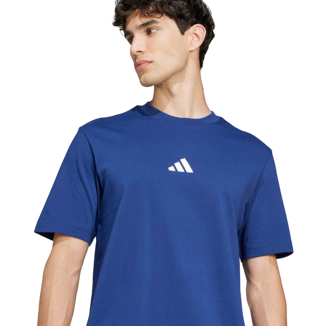 ADIDAS Essentials Small Logo Single Jersey Tee Men's  Round Neck Blue JF1093 - Image 3