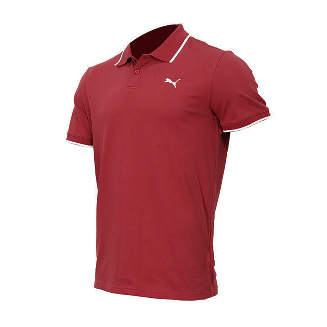 PUMA Essential Elevated Collar Tipping Men's Polo Tee Dark Red 691473 49 - Image 3